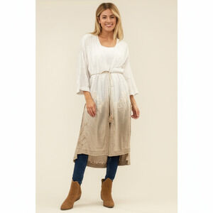 Kyla Seo Mikaila‎ Jacket Small Latte Ombré Embroidered Boho Kimono Tunic